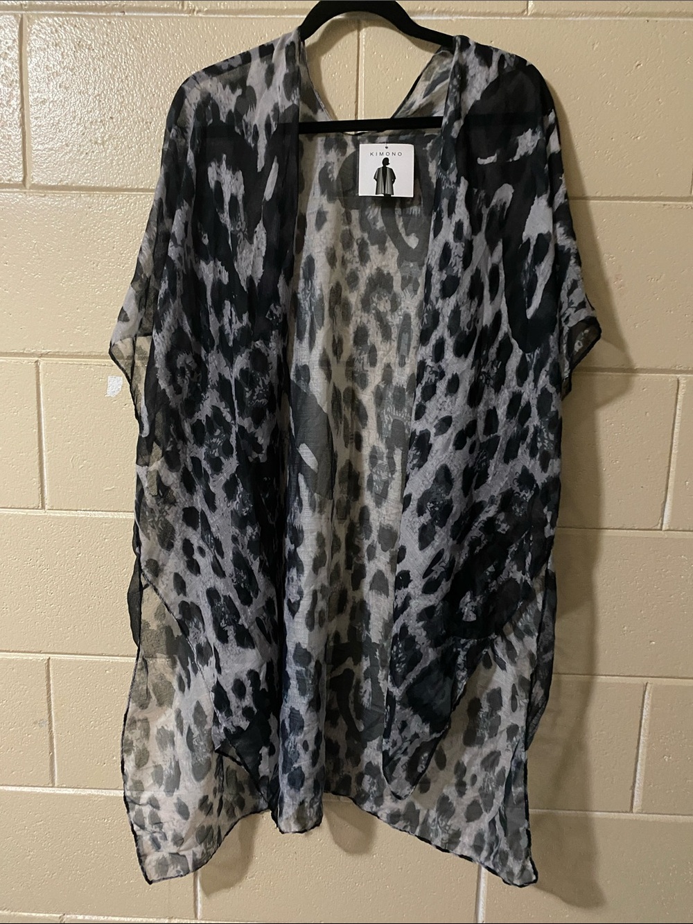 Sheer Leopard Print Kimono - Black & Gray